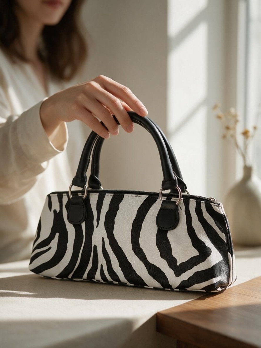 Primeware Zebra Print Insulated Lunch Wine Tote Mini Barrel Bag